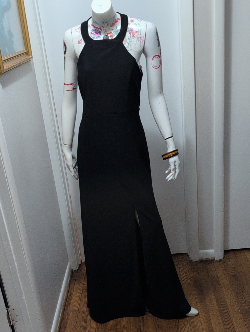VENUS Black Halter Maxi Dress with Side Slit